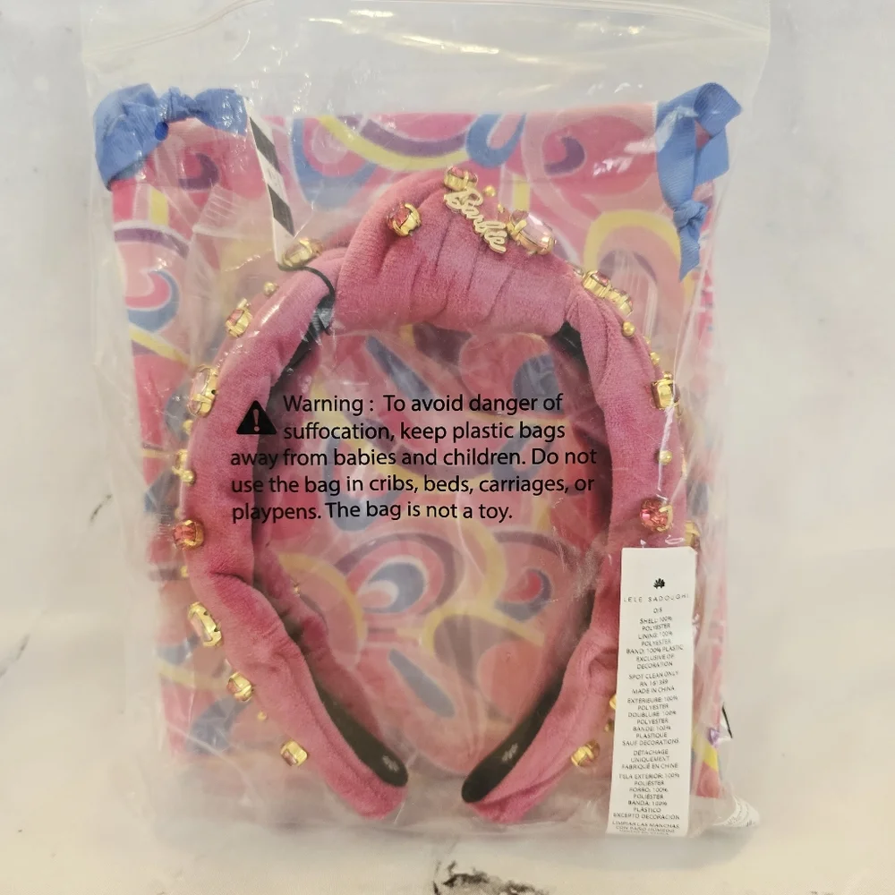 Lele Sadoughi X BARBIE™ PINK CRYSTAL  BUTTON KNOTTED HEADBAND Fuschia